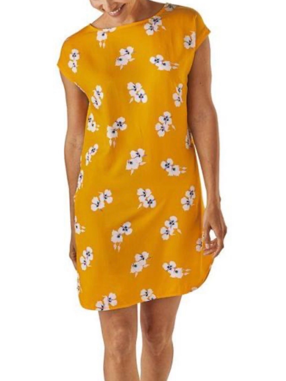 Patagonia June Lake Mariposa Lily Rugby Yellow Floral Shift Dress Size Small